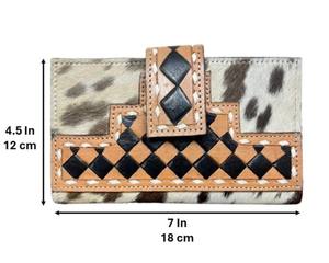 Vente en gros Portefeuille en cuir de vache usiné à la main de grande capacité Porte-cartes en cuir à carreaux véritable pour femmes Longue pochette à deux volets - Product Image 2
