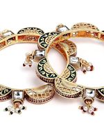 Gelang Kuningan Lapis Emas 18K India Desain Bunga Inlay Kristal Perhiasan Pernikahan Etnik Bersertifikat Trendi Wanita
