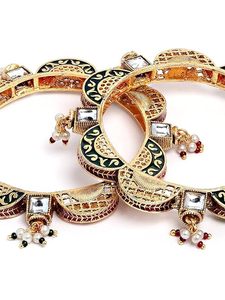 Bracelets indiens en laiton plaqué or 18 carats, design floral, incrustation de zircon, bijoux ethniques de mariage, certifiés, tendance, unisexe - Product Image 3