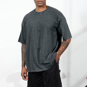 Charcoal Men T <b>shirts</b> Acid Wash Vintage Heavyweight Cotton Oversized Drop Shoulder Retro Streetwear - Product Image 1