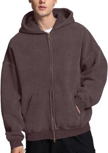 Sudadera con capucha de algodón para hombre con cremallera, peso pesado de 500 gramos, logotipo personalizado, lavado ácido, lavado enzimático, transpirable - Product Image 3