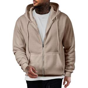 Sudadera con capucha informal de algodón con cordón para hombre 2025, Sudadera con capucha de patrón sólido con estampado de pantalla y cremallera completa - Product Image 1