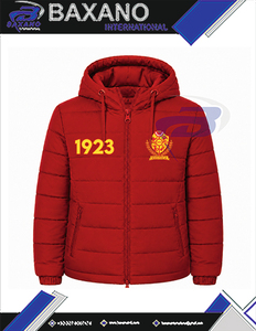 เสื้อแจ็คเก็ตพัฟเฟอร์มีฮู้ดสีแดงสำหรับผู้ชาย NSPDK รุ่นวินเทจสำหรับฤดูหนาว ซิปยาวเต็มตัว สวมใส่สบายๆ สำหรับกิจกรรมกลางแจ้ง แฟชั่นลำลอง - Product Image 4