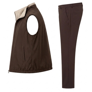 Custom Men's Brown Sleeveless <b>Zip</b> Vest & Chino Pants Set | OEM Private Label Apparel Manufacturer Gilet Vest Bodywarmer & Pant - Product Image 4