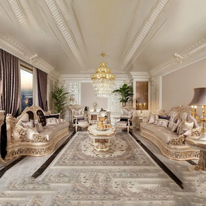 Juego de Sofás Seccionales Tapizados de Madera de Caoba Francesa de Lujo, Tallados a Mano, Ecológicos y Cómodos para Uso en Villas, Hoteles y Apartamentos - Product Image 2