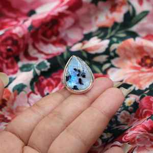 Black Tourmaline Rainbow Moonstone <b>Ring</b> 925 Sterling Silver Rose Gold Plated Pear Shape Handmade Boho <b>Statement</b> Women Jewelry - Product Image 6