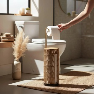 Rattan Toilet <b>Paper</b> Holder Floor Standing Handmade Bathroom <b>Tissue</b> Roll Storage Stand For Home Bathroom Washroom Decor - Product Image 3
