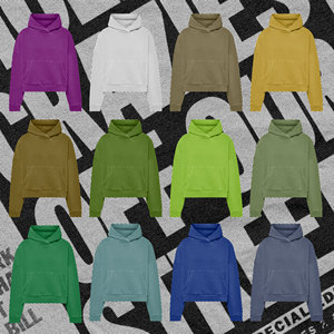 Sudadera con capucha corta de algodón personalizada para mujer, corte holgado, peso pesado, sin estampado - Product Image 3