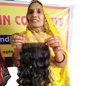 Cabello humano natural del templo indio de la Virgen al por mayor 4*4 Cierre estilo rizado del color negro con la onda de agua cruda sin procesar - Product Image 4