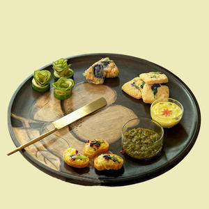 Budget-Friendly Round Wooden <b>Tray</b> Floral Pattern Modern Design Multi-Functional Serving <b>Tray</b> for Weddings Breakfast Lunch <b>Dinner</b> - Product Image 2