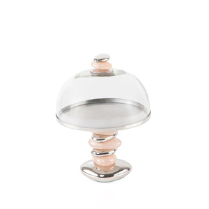Stainless Steel Cake Dome Stand with Pink Stone Base <b>Set</b> of 8 Round Shape Non-Toxic Oven Safe <b>Hand</b> <b>Wash</b> Only - Product Image 3