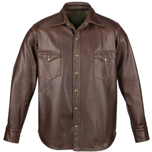 High Quality Men's Genuine Leather <b>Shirts</b> Vintage Winter Thin Casual Style Plus Size Stand Collar Horn <b>Button</b> Breathable - Product Image 1