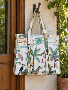 Safari Print Handmade <b>Tote</b> <b>Bag</b> | <b>Quilted</b> Cotton Animal Print <b>Tote</b> <b>Bag</b> | Handmade Tropical Shoulder <b>Bag</b> For Shopping, Travel Use - Product Image 2