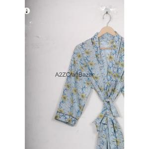 Kimono 100% Algodón con Estampado Floral, Ligero, para Verano, Spa, Baño, Estilo Casual, Largo hasta la Rodilla, para Dormir, Playa, Bikini - Product Image 5