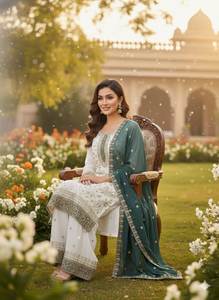 Conjunto de Salwar Kameez de Tela Georgette con Bordado Moderno y Elaborado para el Festival Eid, con Top, Pantalón Plazzo y Dupatta para Fiesta - Product Image 2