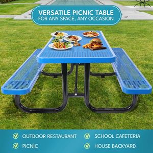 Mesa de Picnic Rectangular de Acero para Exteriores de 6 Pies con Poste para Sombrilla, Muebles de Patio, Color Azul - Product Image 4