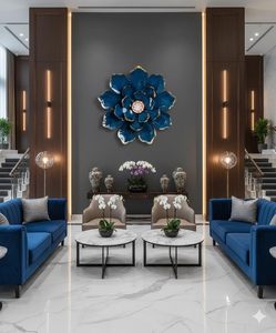 Contemporary Metal <b>Wall</b> Art Floral <b>Panel</b> Decor Handmade Blue <b>Flower</b> <b>Wall</b> Accent for Modern Home Interior - Product Image 6