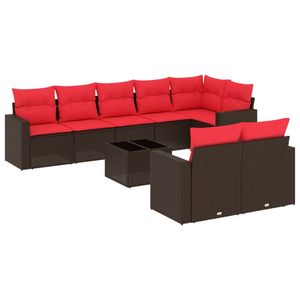 Juego de sofás de patio de ratán sintético marrón de 9 piezas con cojines, elegante colección de muebles para exteriores - Product Image 2