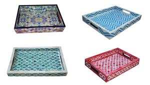 Plateaux de service de haute qualité en bois avec incrustations d'os, multicolores, certifiés EPCH, pour hôtels et restaurants - Product Image 4