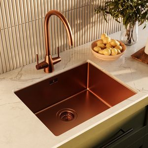 Évier de cuisine en cuivre véritable, surface finie à la main de qualité supérieure, ajoute chaleur, caractère et élégance aux cuisines - Product Image 6