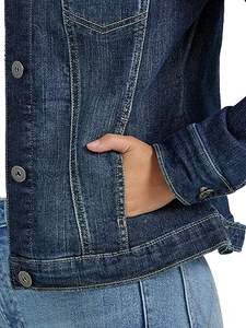 Chaqueta vaquera elástica de manga larga azul oscuro para mujer, estilo coreano, transpirable, con botones, para invierno y otoño - Product Image 4