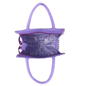 Sac fourre-tout en toile violette de haute qualité avec imprimé géométrique, fermeture éclair, sac de shopping isotherme, utilisable toute l'année, fabriqué en Inde - Product Image 2