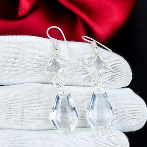 Boucles d'oreilles en topaze blanche, argent sterling 925, pierres précieuses, boucles d'oreilles pendantes, bijoux en argent faits à la main pour femmes, cadeau d'amour - Product Image 5