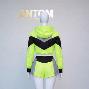 Chaqueta corta cortavientos de dos piezas personalizada, chándal de nailon con cremallera de retazos, conjunto corto cortavientos para mujer - Product Image 4