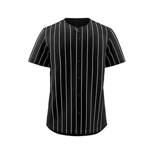 Custom Printed Baseball Jersey Men's <b>Black</b> <b>White</b> <b>Striped</b> Short Sleeve Button Front Moisture Wicking Sportswear Regular Fit - Product Image 1