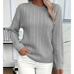 Suéter Casual Holgado de Manga Larga para Mujer, Tejido de Cable, Color Liso, Anti-Pilling, Anti-Arrugas, Suave - Product Image 3