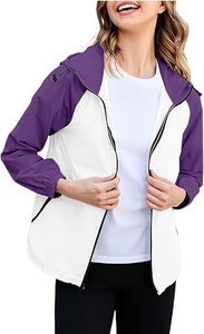 Color Block <b>Hoodie</b> Waterproof Zip Rain Jacket with Packable Coat - Product Image 3