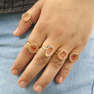 Wholesale Brass Druzy Agate Elegant <b>Adjustable</b> <b>Rings</b> 18k Gold Plated Minimalist Statement Unique Women Fashion Jewelry - Product Image 3