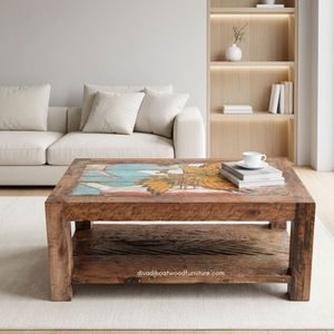 <b>Rustic</b> Solid Wood Eco-Friendly Handmade <b>Coffee</b> <b>Table</b> with Storage Antique Finish Indoor Living Room Furniture - Product Image 4