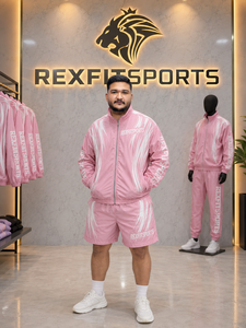 REXFIT SPORTS 2026 Custom <b>Men</b>’s Pink Sportswear Set Full <b>Zip</b> Jacket & <b>Shorts</b> Lightweight Gym Training Running Casual Outfit - Product Image 5
