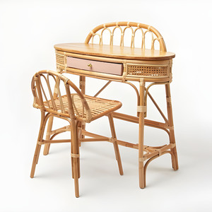 Rattan Mirrored Dressing <b>Table</b> Home Bedroom Decor Furniture Vanity <b>Tables</b> <b>Set</b> With Mirror <b>and</b> <b>Stool</b> - Product Image 1