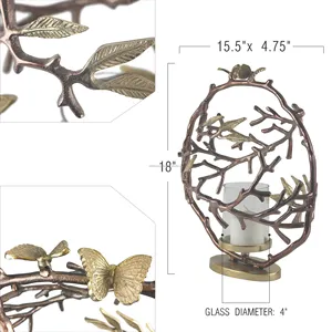 Round Metal Candle Holder with <b>Tree</b> <b>Branch</b> Design and Birds for Home Decoration - Product Image 4