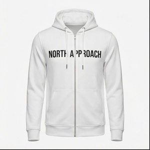 North Approach Men's White <b>Zip</b>-Up Hoodie Regular Fit Cotton French Terry Casual Hooded Sweatshirt <b>Front</b> Letter Print Autumn Wear - Product Image 1