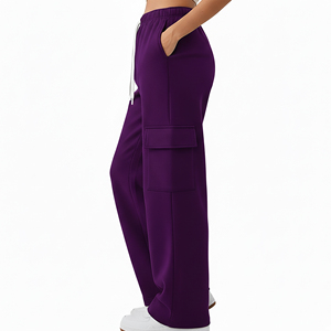 Pantalon de jogging décontracté tendance en molleton de coton couleur unie pour femme avec poches cargo latérales style ample – Grande Vente - Product Image 3