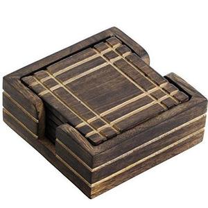 Ensemble de sous-verres en bois brun poli faits à la main avec support, sous-verres ronds en bois pour table basse, décoration de la maison et de la cuisine - Product Image 6