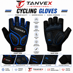 ถุงมือปั่นจักรยาน TANVEX แบบครึ่งนิ้ว PU ระบายอากาศได้ดี บุเจลกันลื่น ปิดด้วยแถบตีนตุ๊กแก สำหรับทุกเพศ ถุงมือสำหรับแข่งจักรยาน - Product Image 4