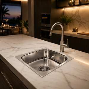 Square Steel Single Bowl Undermount One Polished Kitchen <b>Sink</b> Countertop Basin Washable Lightweight Modern 5 Year Warranty Home - Product Image 5