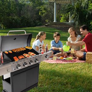 Griglia a Gas propano a 4 fuochi in acciaio inox con termometro a bruciatore laterale per barbecue da campeggio all'aperto - Product Image 3