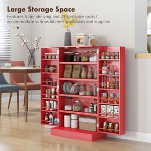 Credenza da Cucina in Rovere Massiccio da 104 cm, Mobile Autoportante con 5 Ripiani e Doppie Ante per Sala da Pranzo e Stoccaggio Domestico - Product Image 4