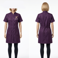 Chaqueta de Barbería para Mujer, 180 GSM, Poliéster y Spandex Premium, Color Morado, Cierre Frontal, Diseño de Paneles Laterales, Logotipo Personalizado con Bordado e Impresión