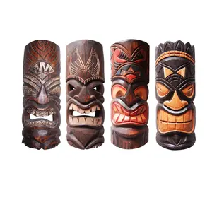 Hand carved Wood Tiki Mask Hawaiian Tribal Polynesia Style Island Crafted Mask Home Decoration