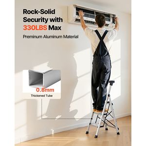 Portable Aluminum 3-<b>Step</b> Ladder with Comfort Handgrip Wide Anti-Slip Pedal Foldable 330 Lbs Capacity for Attic and <b>Gym</b> Use - Product Image 4