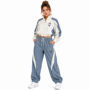 Windbreaker Sets New Design Latest Panel Design <b>Cropped</b> Jacket Loose Pants OEM Embroidered Sportswear - Product Image 3