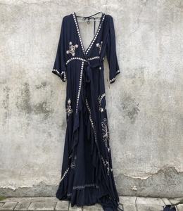 High Quality <b>Women</b> Wear Summer Shiny Embroidery Kimono <b>Kaftan</b> Wrap Dress - Product Image 2