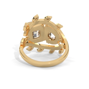 Moissanite Two Stone <b>Ring</b> Pear Cut <b>Emerald</b> Cut Gold Plated 925 <b>Silver</b> Cross Over Bridal Jewelry - Product Image 3
