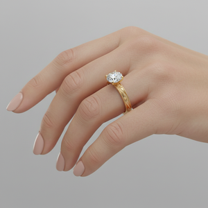 แหวนหมั้นเพชรเม็ดเดี่ยวสุดหรูแบบสลักลาย Stonewels ทำจากทองคำแท้ ประดับเพชรทรงกลมที่เพาะเลี้ยงในห้องปฏิบัติการ พร้อมใบรับรองการฝังแบบ Prong Set - Product Image 5